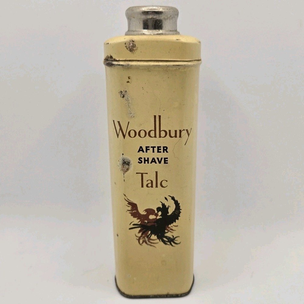 Vintage Woodbury After Shave Talc Tin 4 Oz Rooster 25c Advertising Can